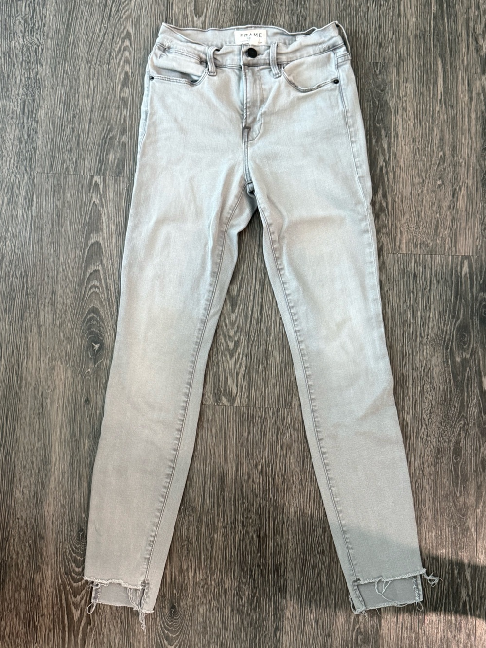 FRAME Le High Skinny Jeans Gray Wash | Size 25 | High Rise Raw Hem